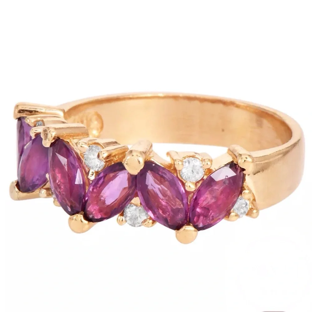 🎉HP🎉 Purple Pink Tourmaline & Diamond Marquise Stacking Band Ring, size 6.25 - Picture 4 of 8